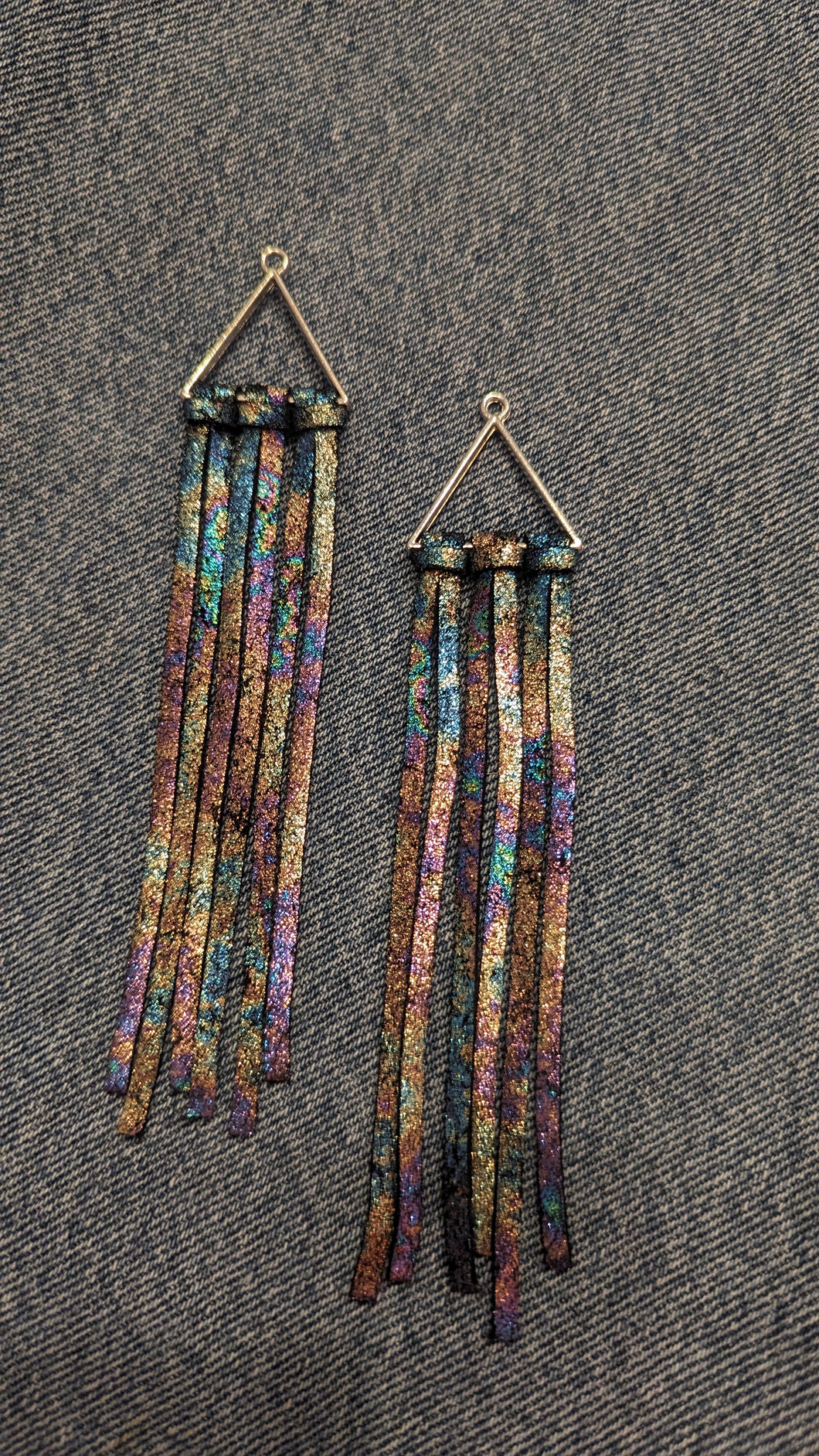 Oil slick leather fringe